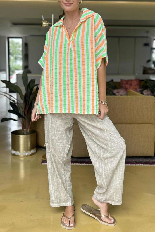 The Penelope Pillow Cotton Throw On Shirt Twist Of Lime & Calypso