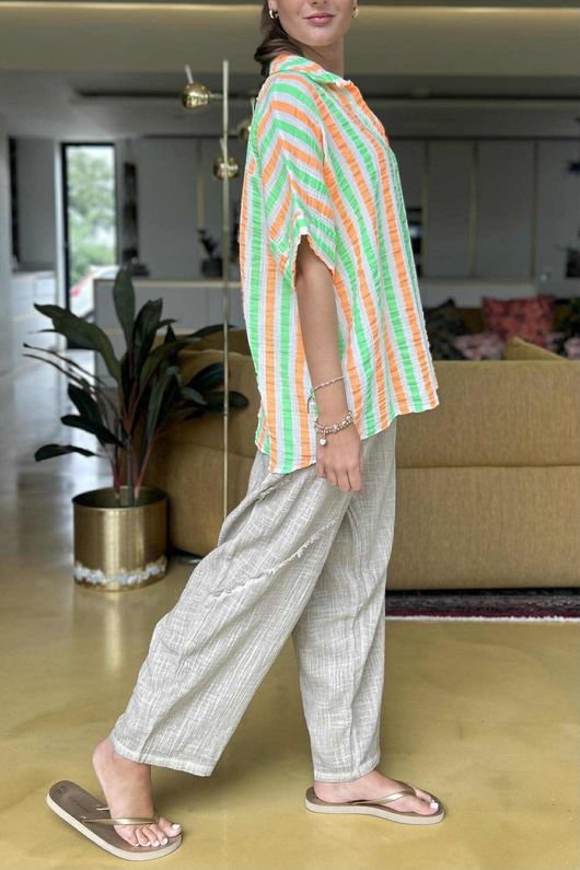 The Penelope Pillow Cotton Throw On Shirt Twist Of Lime & Calypso