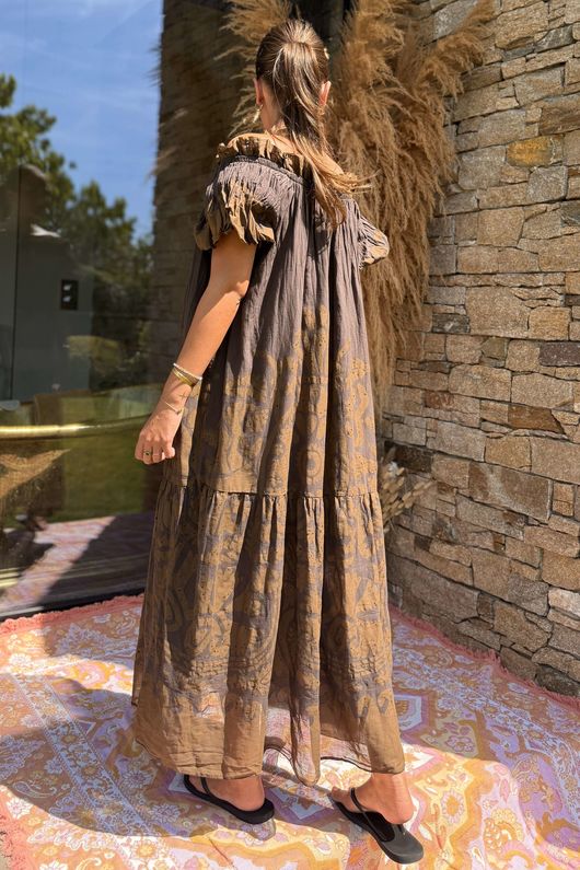 The Tallulah Midaxi Dress Paisley Mandala Coffee Bean /6 =