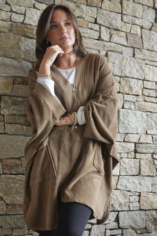 The Terry B Relaxed Zip Jacket Saddle