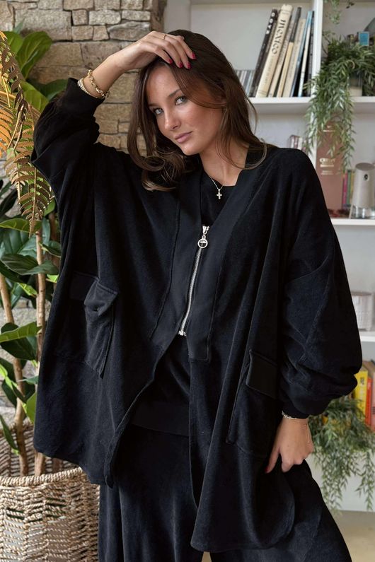 The Terry B Relaxed Zip Jacket Black