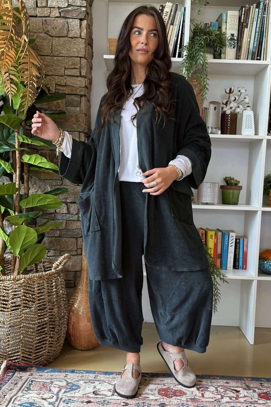 The Terry B Relaxed Zip Jacket Charcoal