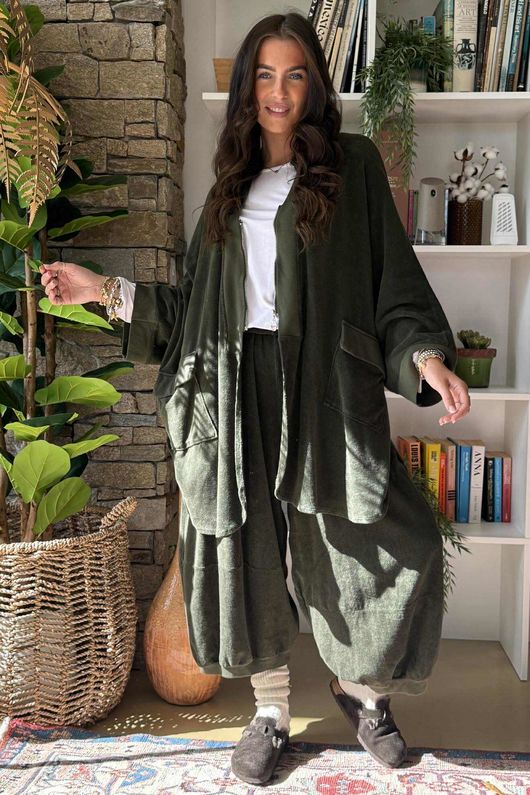 The Terry B Relaxed Zip Jacket Deep Moss