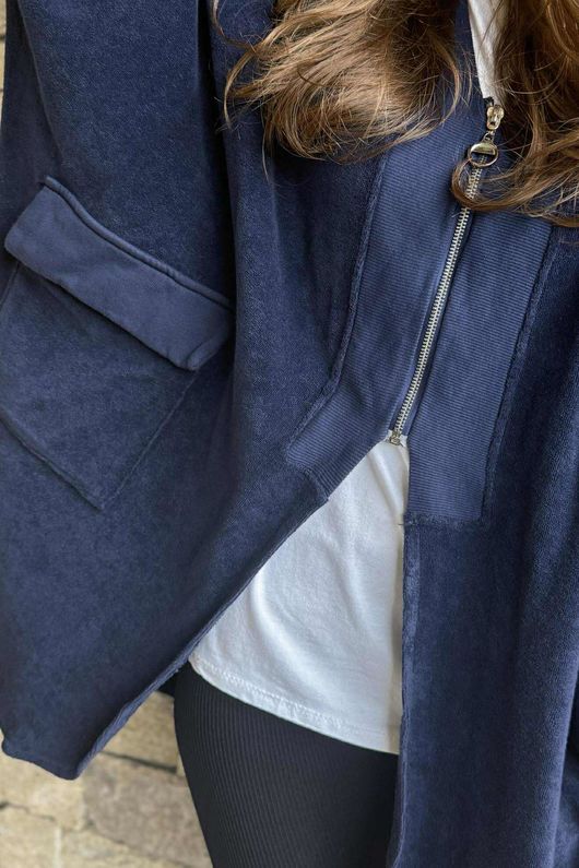 The Terry B Relaxed Zip Jacket Navy 
