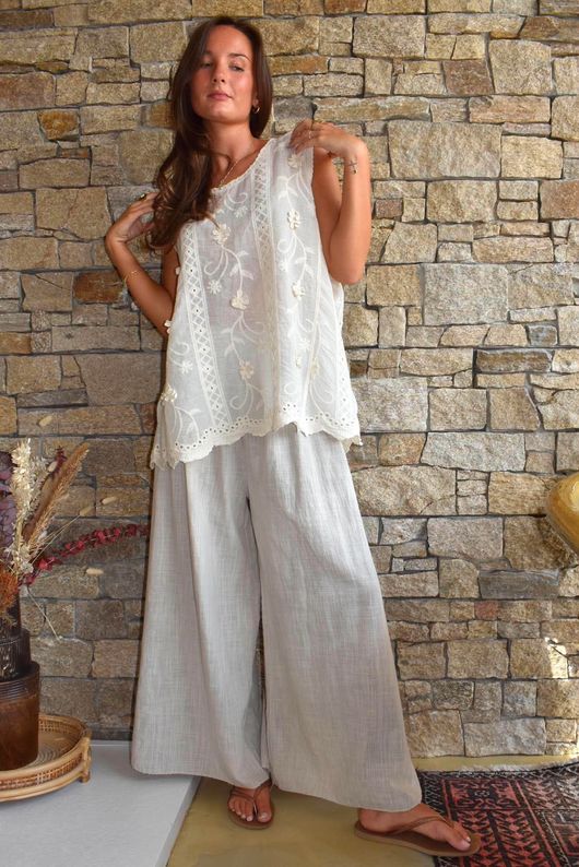 Tilda Floral Applique Tank Antique Cream