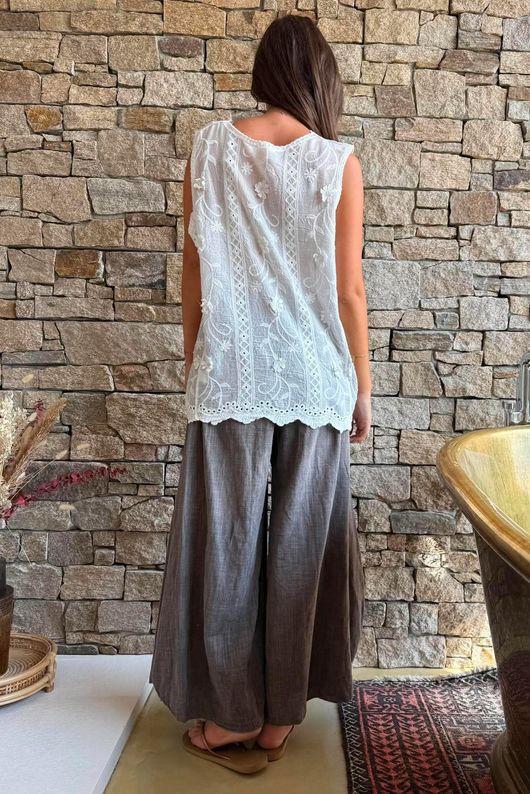 Tilda Floral Applique Tank Antique Cream