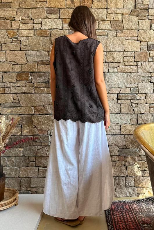 Tilda Floral Applique Tank Chocolate