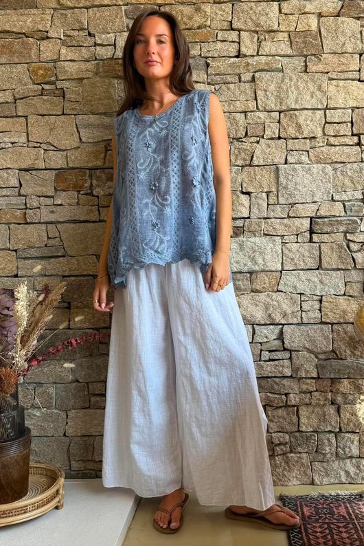 Tilda Floral Applique Tank Denim