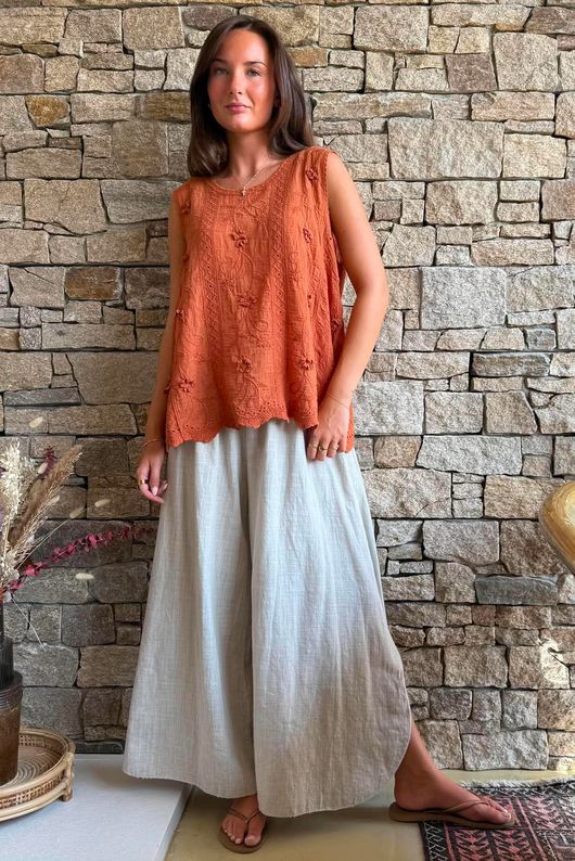 Tilda Floral Applique Tank Rust