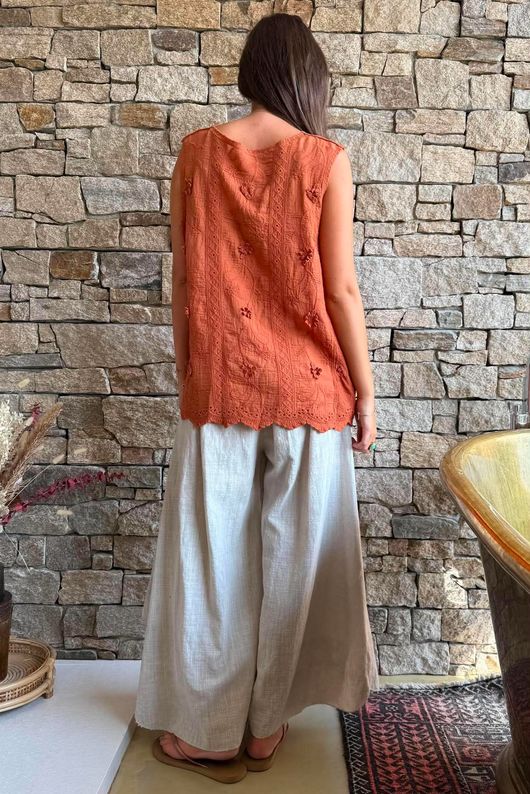 Tilda Floral Applique Tank Rust