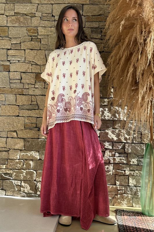 Rustic Nature Pure Cotton Swagger Skirt Washed Pomegranate /15=