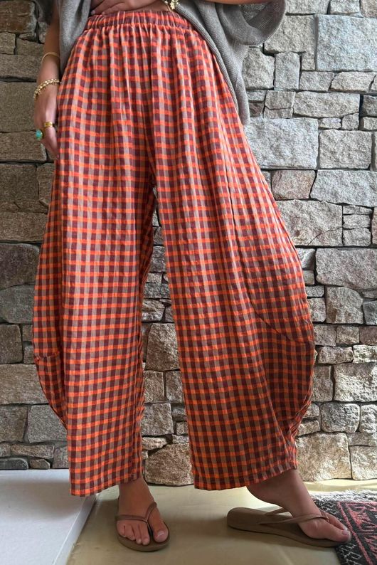 Vivienne Plaid 7/8 Barrel Pant Chestnut & Marmalade