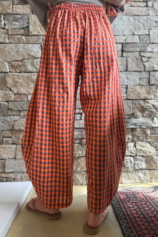 Vivienne Plaid 7/8 Barrel Pant Chestnut & Marmalade