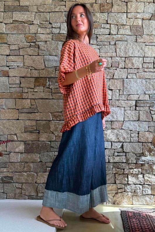 Vivienne Plaid Frill Box Top Chestnut & Marmalade
