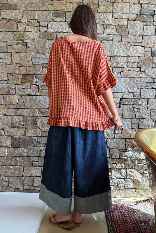 Vivienne Plaid Frill Box Top Chestnut & Marmalade