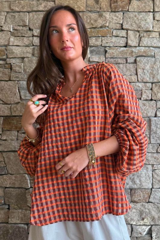 Vivienne Plaid Heathcliff Blouse Chestnut & Marmalade