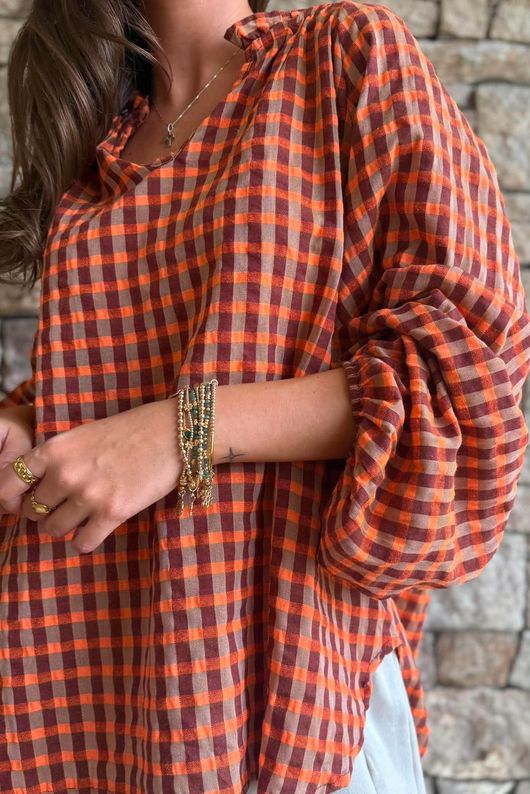 Vivienne Plaid Heathcliff Blouse Chestnut & Marmalade