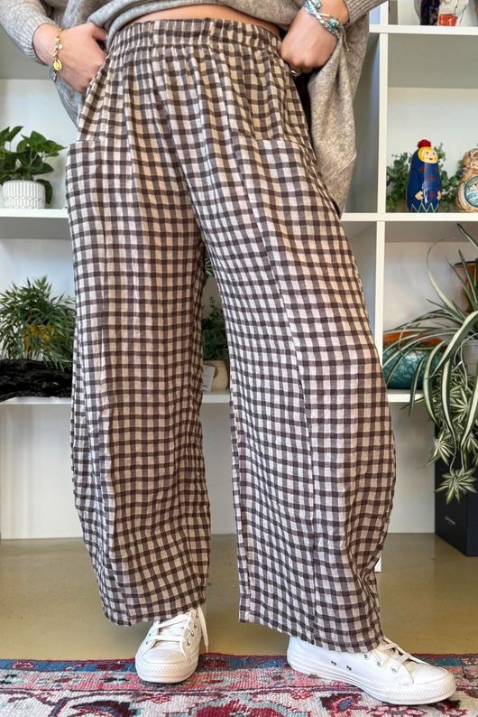 Vivienne Plaid Relaxed Barrel Pant Chocolate & Oat