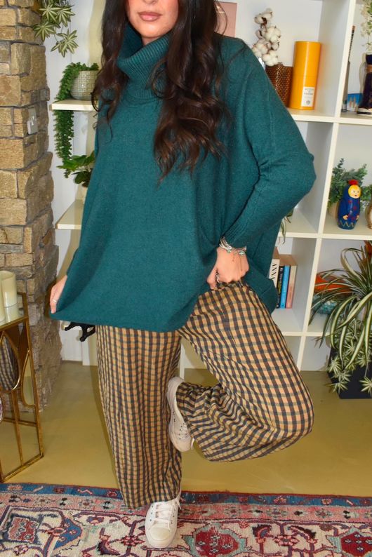 Vivienne Plaid Relaxed Barrel Pant Ochre & Chocolate