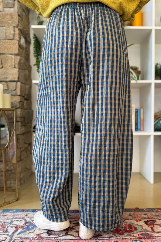 Vivienne Plaid Relaxed Barrel Pant Petrol & Ochre