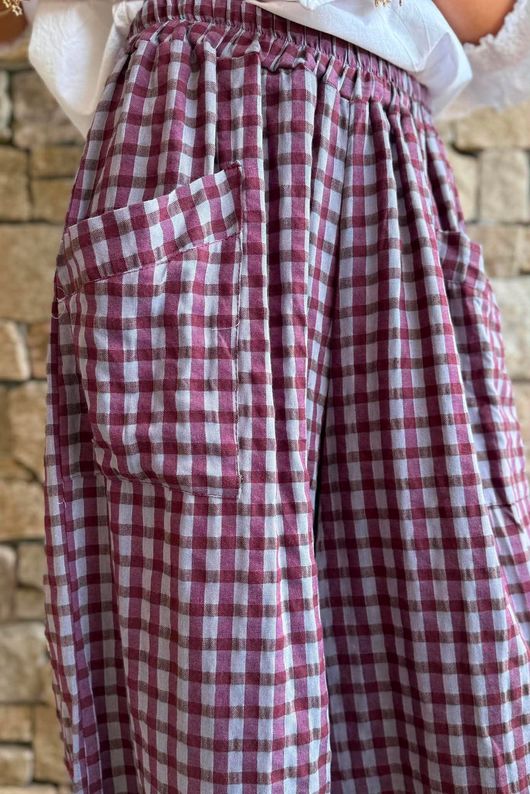 Vivienne Plaid Shelby Barrel Pant Aubergine & Denim