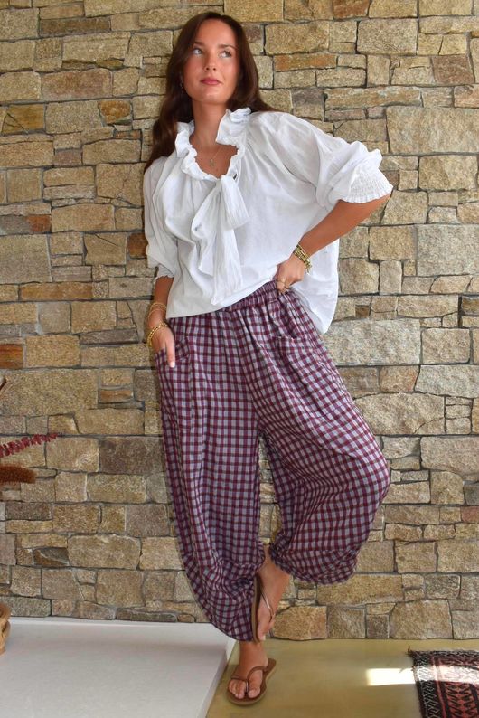 Vivienne Plaid Shelby Barrel Pant Aubergine & Denim