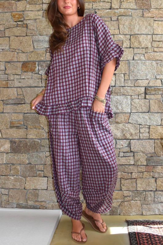 Vivienne Plaid Shelby Barrel Pant Aubergine & Denim