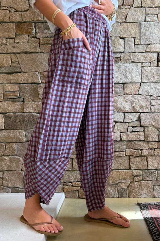 Vivienne Plaid Shelby Barrel Pant Aubergine & Denim