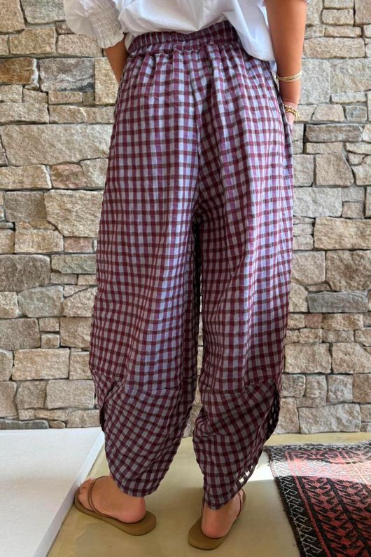 Vivienne Plaid Shelby Barrel Pant Aubergine & Denim