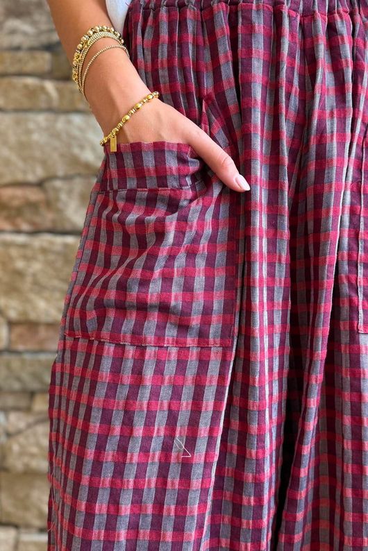 Vivienne Plaid Shelby Barrel Pant Burgundy & Russet