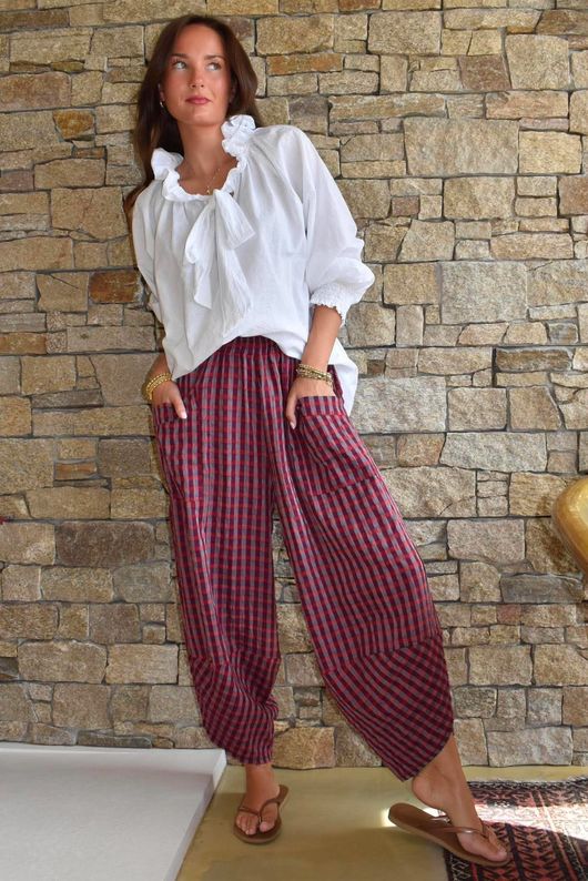 Vivienne Plaid Shelby Barrel Pant Burgundy & Russet