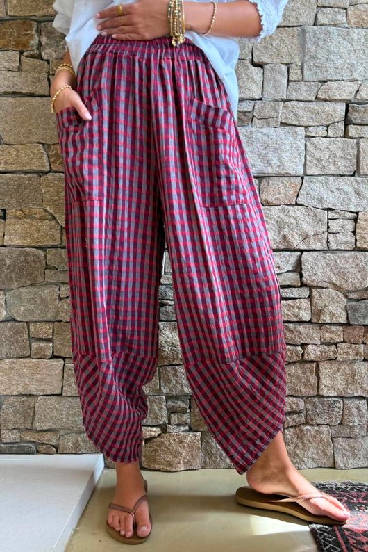 Vivienne Plaid Shelby Barrel Pant Burgundy & Russet