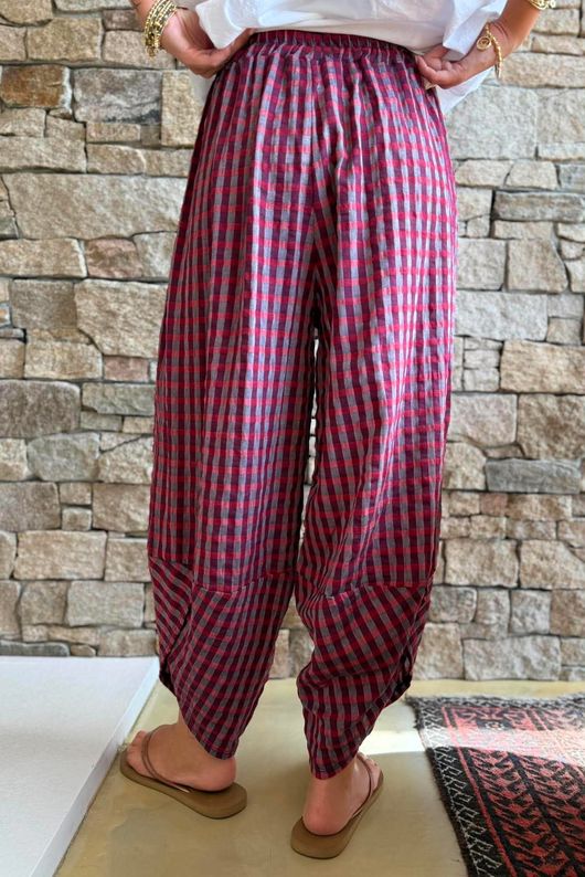 Vivienne Plaid Shelby Barrel Pant Burgundy & Russet