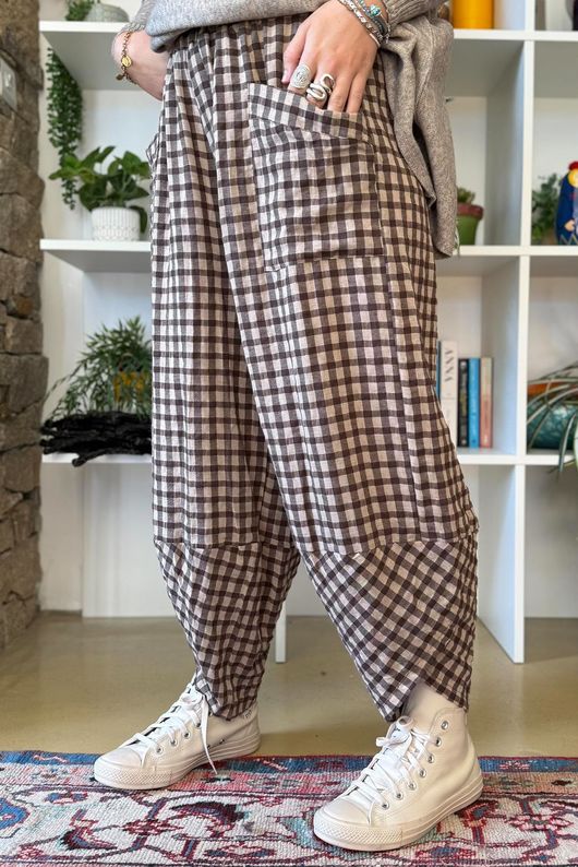 Vivienne Plaid Shelby Barrel Pant Chocolate & Oat