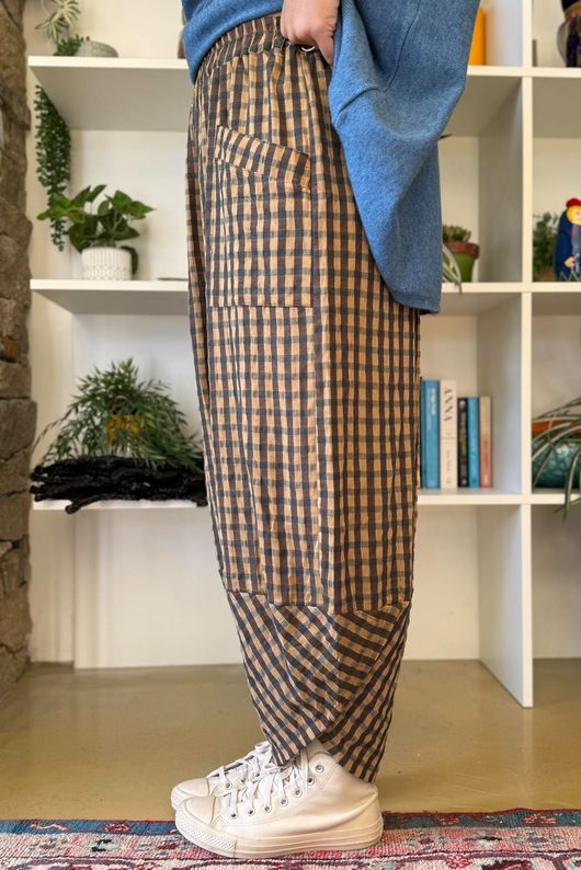 Vivienne Plaid Shelby Barrel Pant Ochre & Chocolate