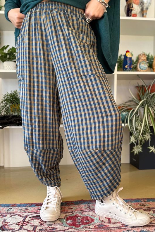 Vivienne Plaid Shelby Barrel Pant Petrol & Ochre
