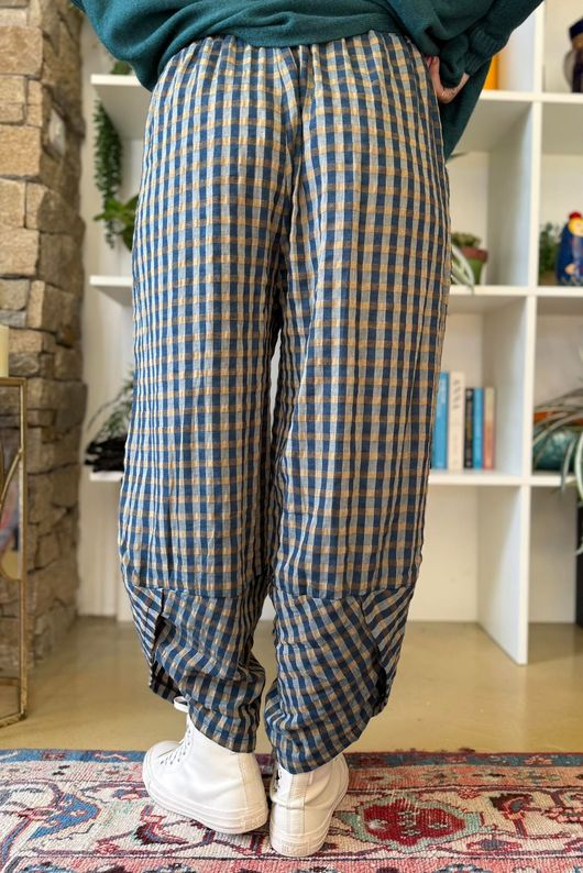 Vivienne Plaid Shelby Barrel Pant Petrol & Ochre