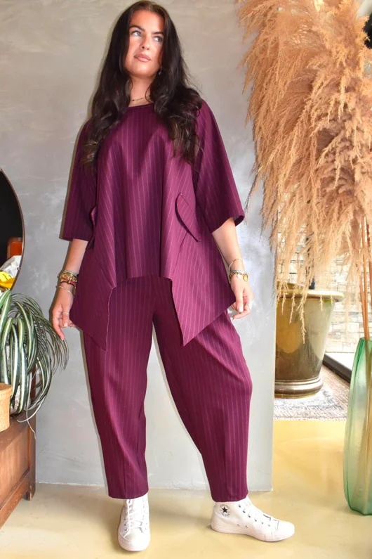 Wall Street Scuba Carrot Leg Trouser Burgundy