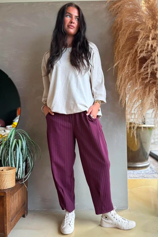 Wall Street Scuba Carrot Leg Trouser Burgundy