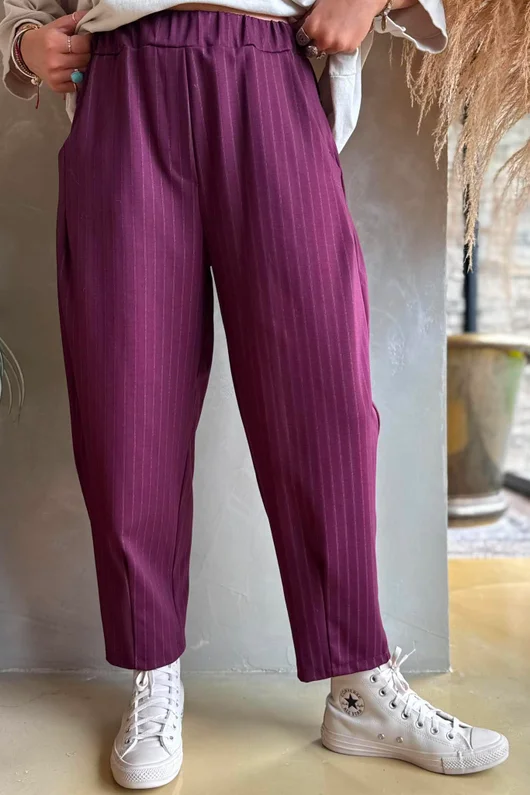 Wall Street Scuba Carrot Leg Trouser Burgundy