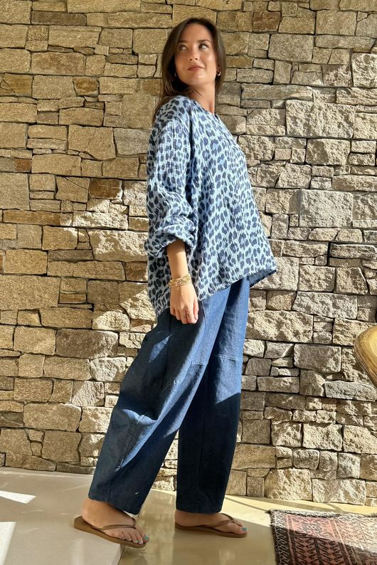  Zanzibar Pillow Cotton Hugh Shirt Celeste & Navy