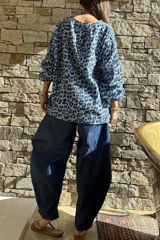  Zanzibar Pillow Cotton Hugh Shirt Celeste & Navy