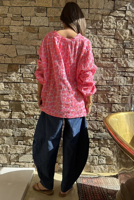 Zanzibar Pillow Cotton Hugh Shirt Rose & Hot Pink