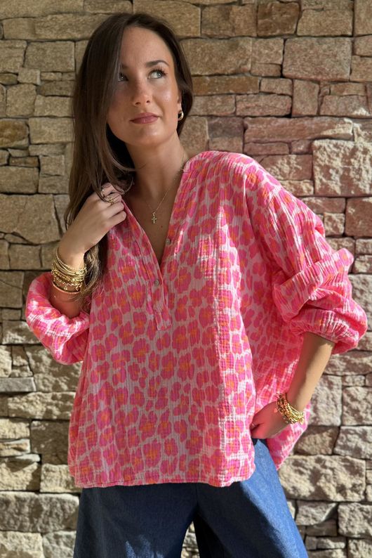 Zanzibar Pillow Cotton Hugh Shirt Rose & Hot Pink
