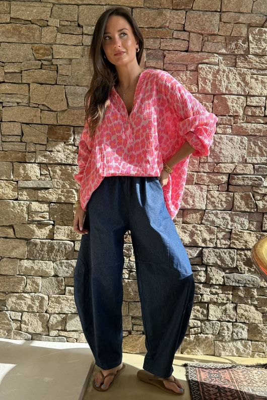 Zanzibar Pillow Cotton Hugh Shirt Rose & Hot Pink