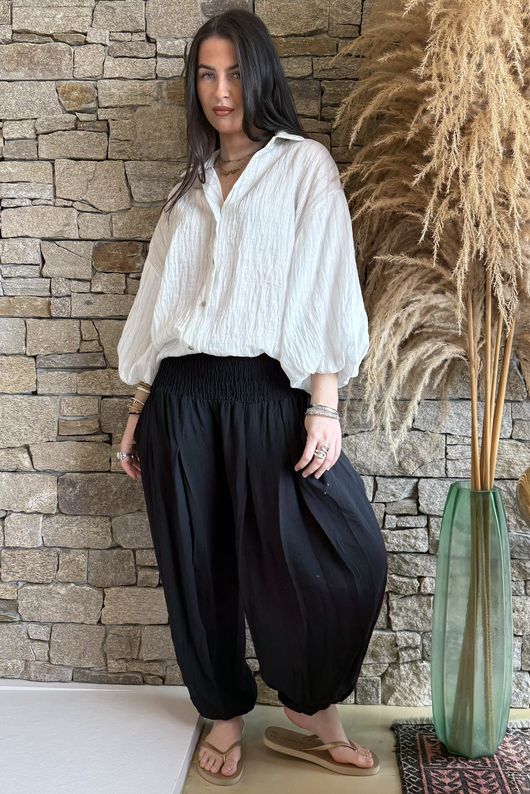 Zeta Otto Pinstripe Puff Sleeve Shirt White /2