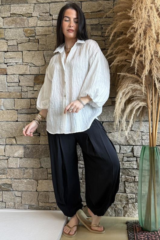 Zeta Otto Pinstripe Puff Sleeve Shirt White /2