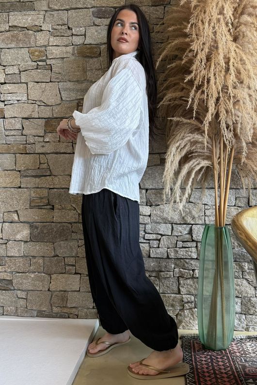 Zeta Otto Pinstripe Puff Sleeve Shirt White /2
