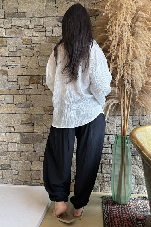 Zeta Otto Pinstripe Puff Sleeve Shirt White /2